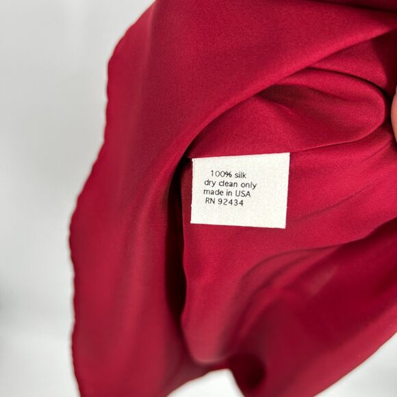 LYNN LUGO Red 100% Silk V-Neck Sleeveless Pleated Y2K Midi Slip Dress Size 6 - Picture 7 of 7